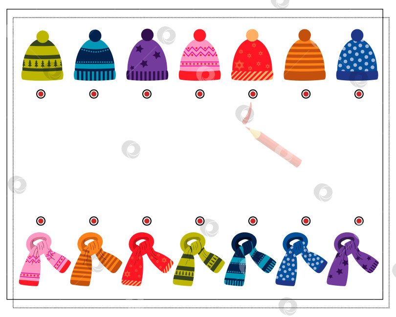 Скачать Логическая игра для детей. найдите пару для шапки-шарфа. вектор, выделенный на белом фоне фотосток Ozero