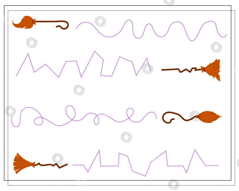 Скачать игра для обучения почерку для детей, от точки к точке, ведьмина метла, Хэллоуин. вектор, выделенный на белом фоне. фотосток Ozero