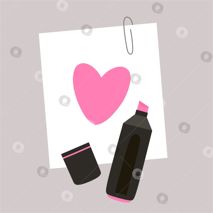 Скачать Розовый маркер с запиской и рисунком в виде сердца. фотосток Ozero