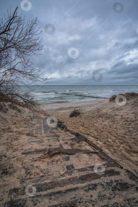 Скачать песчаный пляж на берегу моря холодным осенним вечером фотосток Ozero