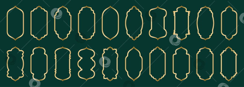 Скачать Исламская дверь или окно в форме золотой арки с геометрическим рисунком гириха, силуэтная арабская арка. Роскошный гарнитур в восточном стиле. Рамки в арабском мусульманском стиле для Рамадана Карима. Векторная иллюстрация фотосток Ozero