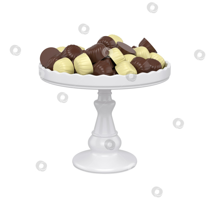 Скачать шоколадная конфета на подносе, выделенная на белом фоне, 3d-рендеринг фотосток Ozero