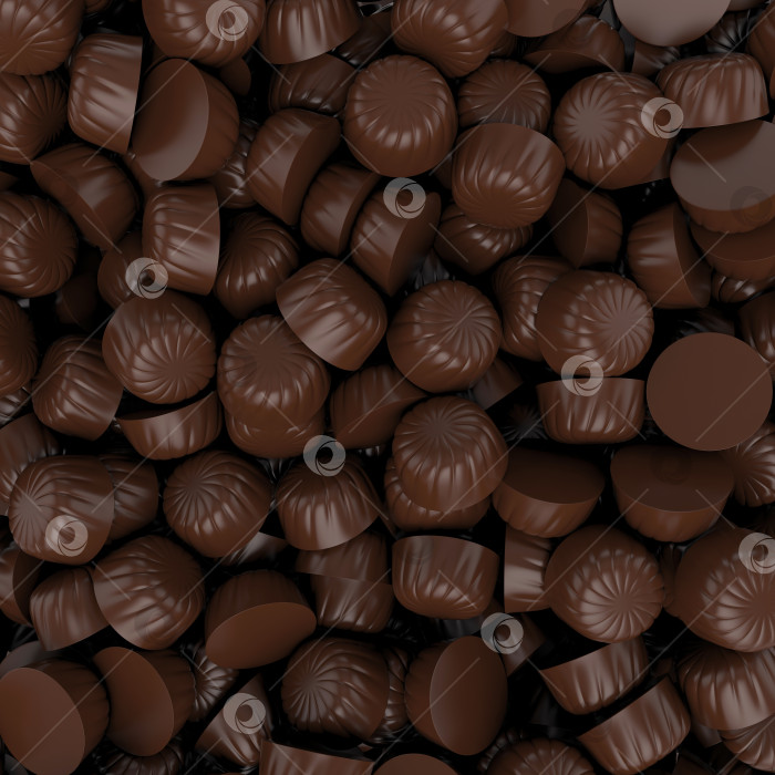 Скачать Крупным планом фон из коричневых шоколадных конфет, 3d-рендеринг фотосток Ozero