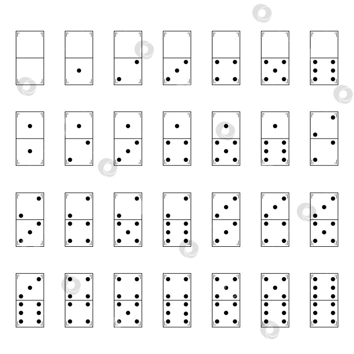 Скачать Рисованный набор домино, состоящий из 28 костяшек. Игра предназначена для занятий спортом и развлечения. Контур. Вектор. фотосток Ozero