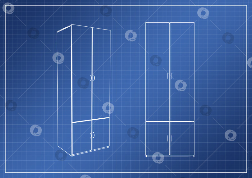 Скачать шкаф-купе на бумажном чертеже, 3D-рендеринг фотосток Ozero