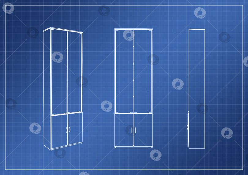 Скачать шкаф-купе на бумажном чертеже, 3D-рендеринг фотосток Ozero