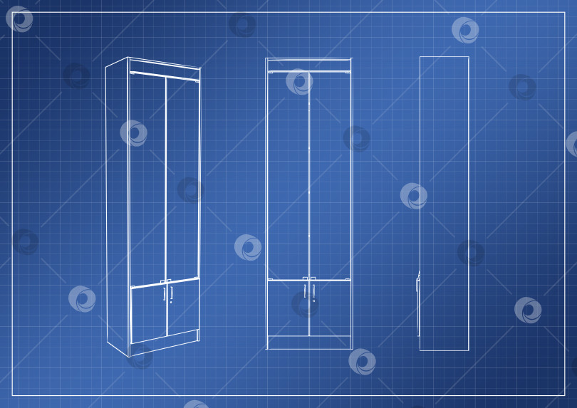 Скачать шкаф-купе на бумажном чертеже, 3D-рендеринг фотосток Ozero