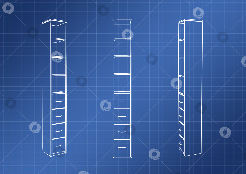 Скачать шкаф-купе на бумажном чертеже, 3D-рендеринг фотосток Ozero