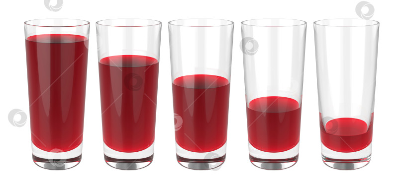 Скачать Набор бокалов для виноградного сока на белом фоне, 3D рендеринг фотосток Ozero