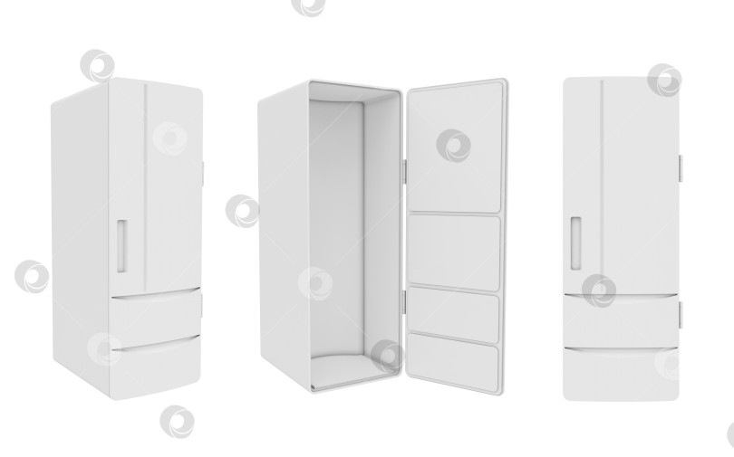 Скачать Белый холодильник, выделенный на белом фоне, 3D-рендеринг фотосток Ozero