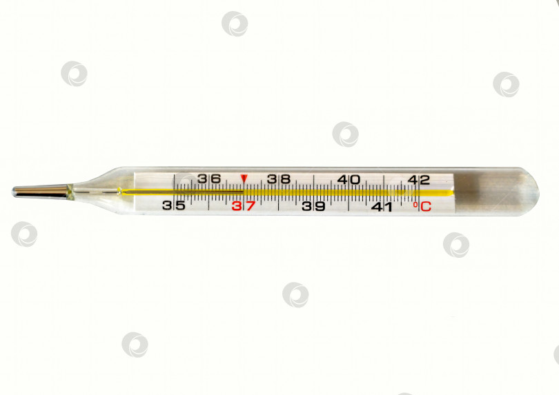 Скачать Медицинский клинический термометр для тела с температурой 37 градусов, выделенный на белом фоне фотосток Ozero