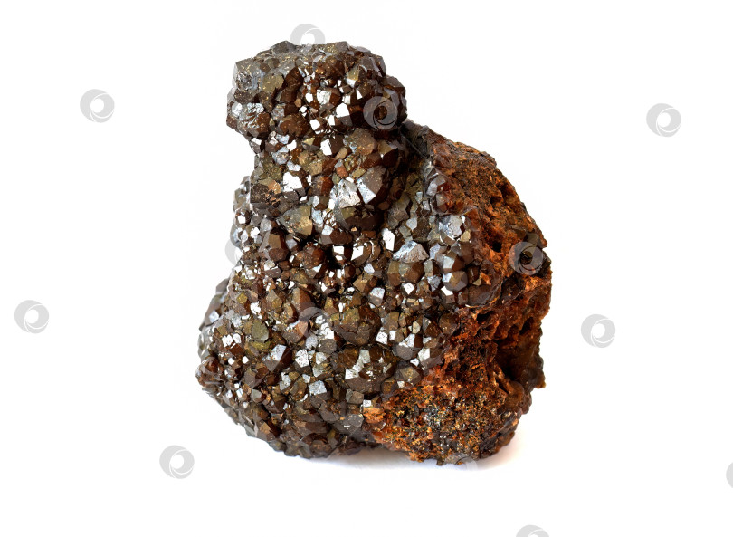 Скачать Андрадит - минерал из группы гранатов на белом фоне. разновидность меланита фотосток Ozero