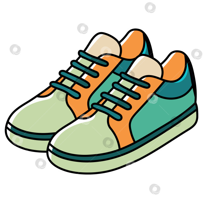 Скачать Зеленые кроссовки для прогулок и занятий спортом. Современная модная обувь. Спортивная обувь. Плоский вектор, выделенный на белом фоне фотосток Ozero