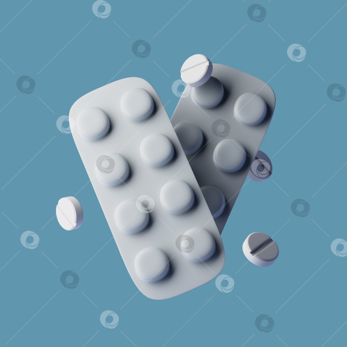 Скачать Простая табличка с таблетками и отдельными таблетками вокруг для иллюстрации 3d-рендера категории аптек. фотосток Ozero