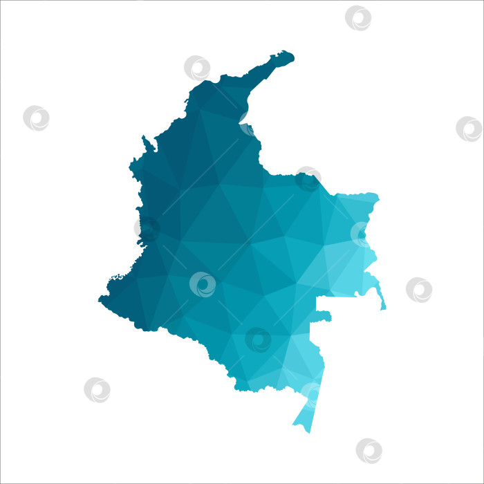 Скачать Векторная изолированная иллюстрация с упрощенным синим силуэтом карты Колумбии. Полигональный геометрический стиль. Белый фон фотосток Ozero