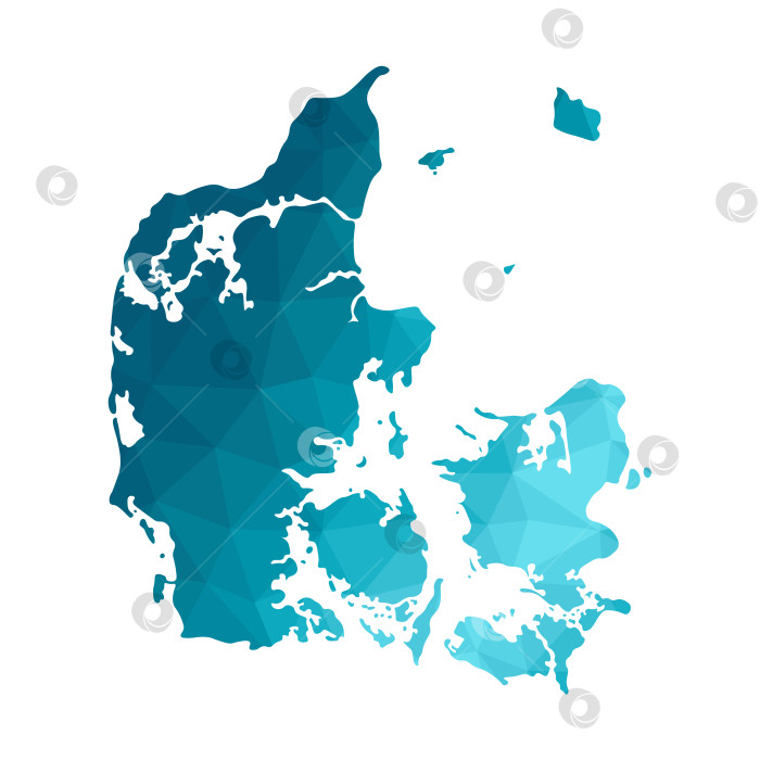 Скачать Векторная изолированная иллюстрация с упрощенным синим силуэтом карты Дании. Многоугольный геометрический стиль. Белый фон фотосток Ozero