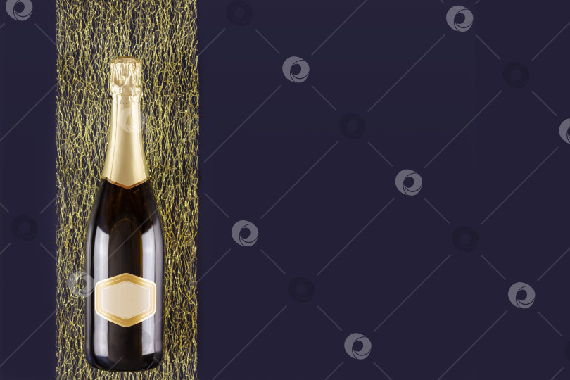 Скачать Бутылка шампанского на темно-синем фоне фотосток Ozero
