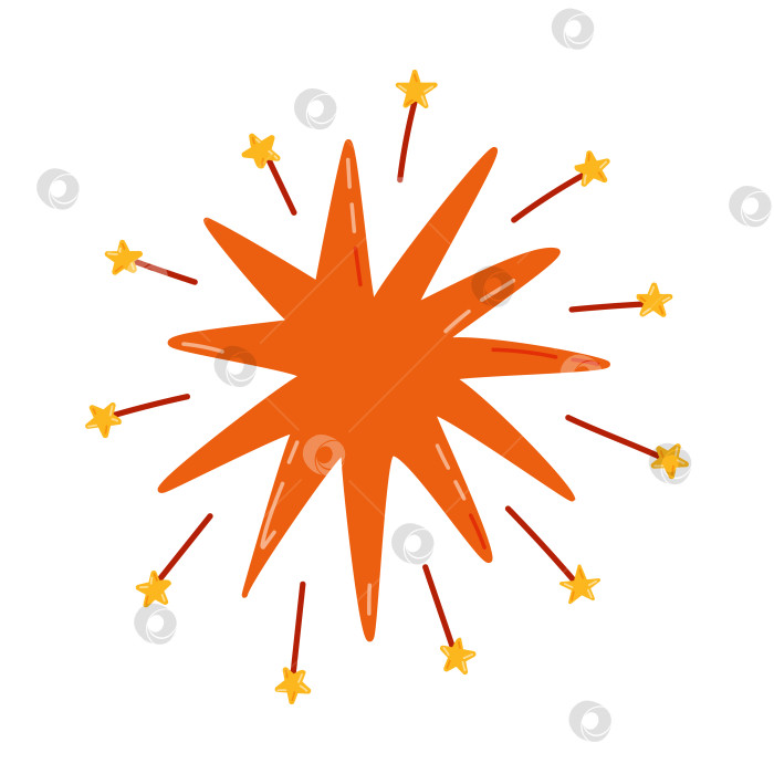 Скачать Симпатичный рисованный клипарт "Взрывающаяся звезда с мерцанием" в простом мультяшном стиле. Сверкающая волшебная звездная пыль, кометный дождь. Астрология, астрономия, рождественский элемент. Сияние Вселенной, свет, звездная пыль. фотосток Ozero