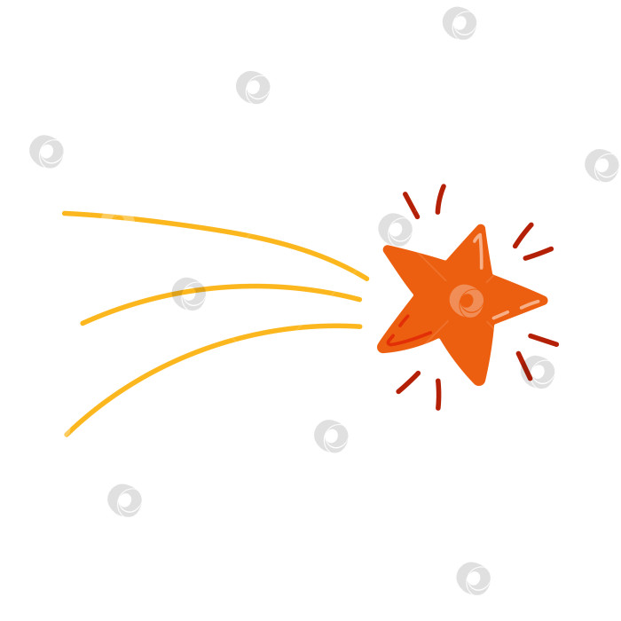 Скачать Симпатичный рисованный рисунок падающей звезды с хвостом в простом мультяшном стиле. Сверкающая волшебная звездная пыль, кометный дождь. Астрология, астрономия, рождественский элемент. Сияние Вселенной, свет, мерцающая звездная пыль. фотосток Ozero