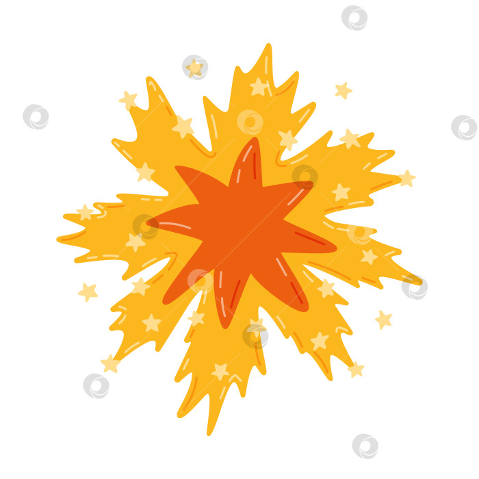 Скачать Симпатичный рисованный клипарт "Взрывающаяся звезда с мерцанием" в простом мультяшном стиле. Сверкающая волшебная звездная пыль, кометный дождь. Астрология, астрономия, рождественский элемент. Сияние Вселенной, свет, звездная пыль. фотосток Ozero