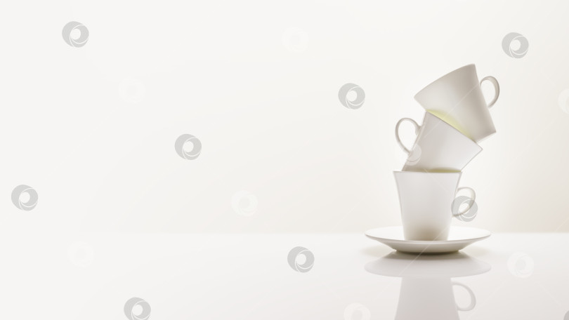 Скачать Три белые фарфоровые кофейные чашки с местом для копирования фотосток Ozero