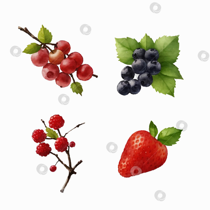 Скачать Ягоды вектор, четыре сорта\ Vector berries, четыре сорта фотосток Ozero