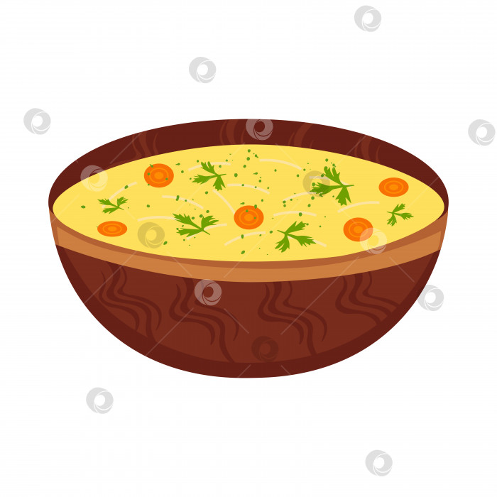 Скачать Куриный суп в деревянной миске фотосток Ozero