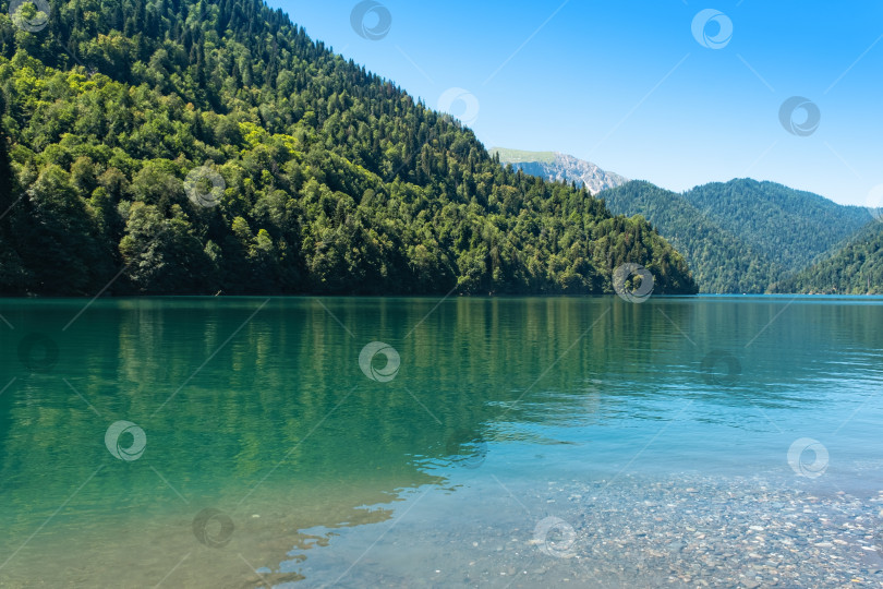 Скачать Природный ландшафт. Панорамный вид на озеро Малая Рица.  Национальный парк Рица, Абхазия фотосток Ozero