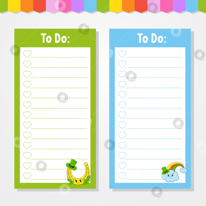 Скачать Список дел для детей. Пустой шаблон. Прямоугольная форма. Забавный персонаж. мультяшный стиль. Для дневника, записной книжки, закладки. Векторная иллюстрация. фотосток Ozero