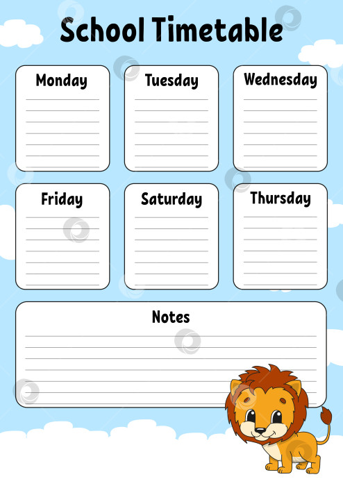 Скачать Школьное расписание. Для обучения детей. Выделено на цветном фоне. С милым мультяшным персонажем. Векторная иллюстрация. фотосток Ozero