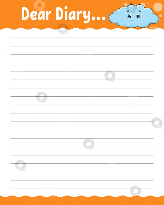 Скачать Шаблон для линованного листа. Бумага для рукописного ввода. Для ежедневника, планировщика, контрольного списка, списка пожеланий. С милым персонажем. Векторная иллюстрация. фотосток Ozero