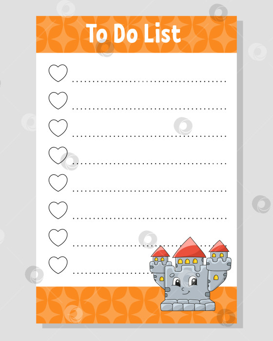 Скачать Список дел для детей. Пустой шаблон. Прямоугольная форма. Забавный персонаж. мультяшный стиль. Для дневника, записной книжки, закладки. Векторная иллюстрация. фотосток Ozero