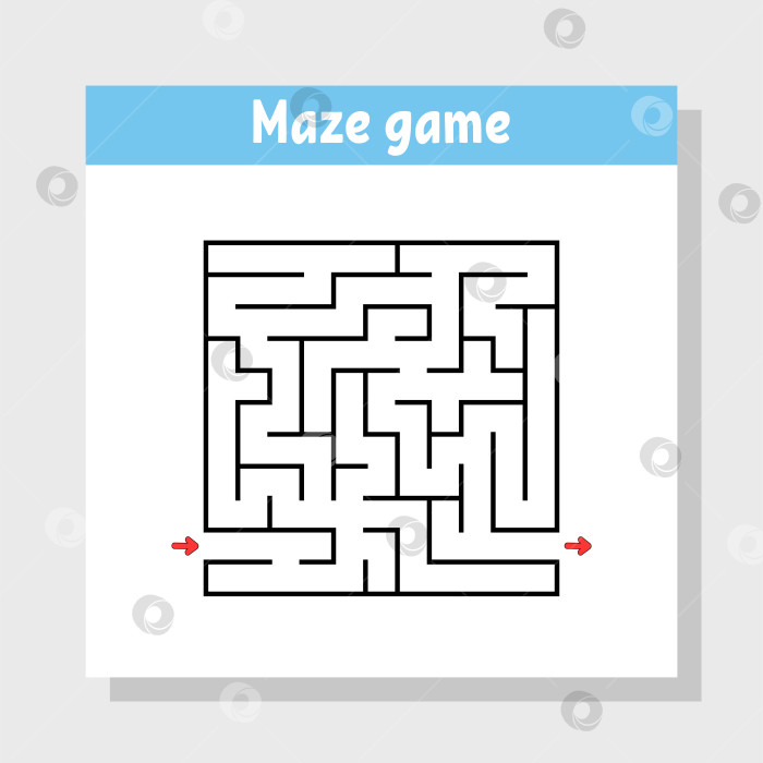 Скачать Абстрактный квадратный лабиринт. Игра для детей. Головоломка для детей. Головоломка-лабиринт. Найди правильный путь. Векторная иллюстрация. фотосток Ozero