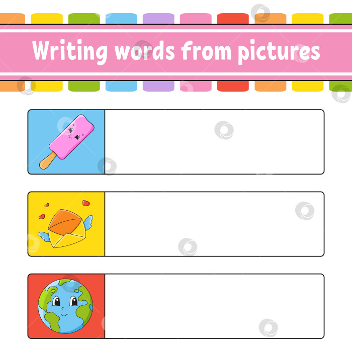Скачать Составление слов по картинкам. Развивающий лист для обучения. Страница с заданиями для детей. Головоломка для детей. персонажи мультфильмов. Векторная иллюстрация. фотосток Ozero