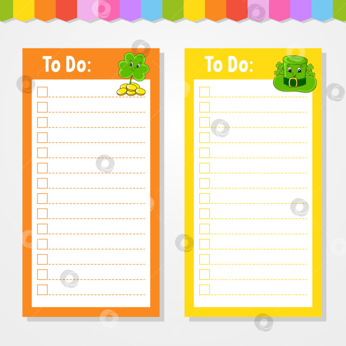 Скачать Список дел для детей. Пустой шаблон. Прямоугольная форма. Забавный персонаж. мультяшный стиль. Для дневника, записной книжки, закладки. Векторная иллюстрация. фотосток Ozero