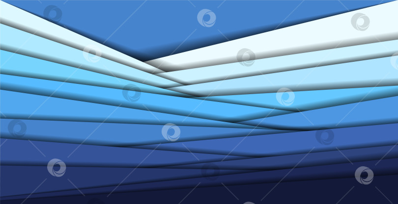 Скачать на иллюстрации изображены накладывающиеся друг на друга градиентные синие полосы, создающие ощущение глубины и движения. Различные оттенки синего плавно переходят от светлого к темному в стиле вырезания из бумаги фотосток Ozero