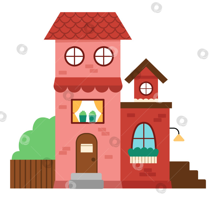 Скачать Красивая векторная иконка дома. Красочная иллюстрация жилого здания. Милый коттедж с цветами. Забавная картинка маленькой страны, городка с крышей, стенами, садом, террасой фотосток Ozero