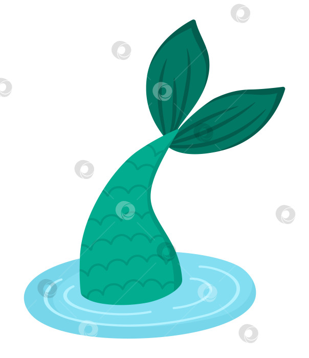 Скачать Сказочный векторный зеленый хвост русалки в воде. Фантастическая рыба, выделенная на белом фоне. Сказочная морская принцесса. Значок подводного приключения. Симпатичный персонаж сирены фотосток Ozero