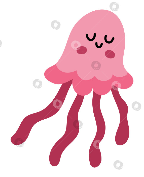 Скачать Векторная иконка розовой медузы. Иллюстрация "Под водой" с милыми забавными медузами. Клипарт с изображением океанских животных. Мультяшный подводный или морской клип для детей, изолированный на белом фоне фотосток Ozero
