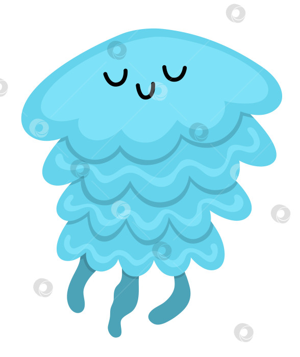 Скачать Векторная синяя иконка медузы. Иллюстрация "Под водой" с милыми забавными медузами. Клипарт с изображением океанских животных. Мультяшный подводный или морской клип для детей, изолированный на белом фоне фотосток Ozero