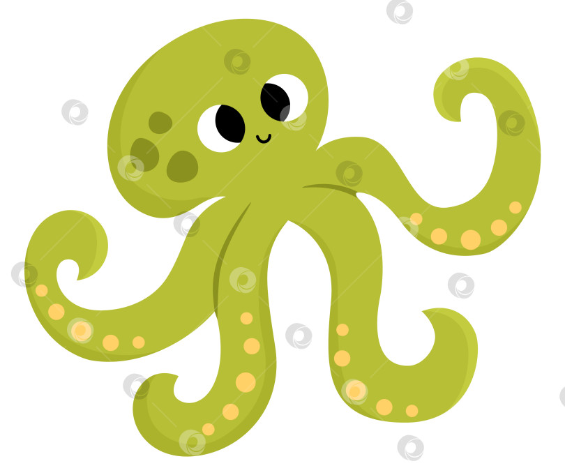 Скачать Векторный зеленый значок осьминога. Иллюстрация "Под водой" с милым забавным океанским животным. Мультяшный подводный или морской клипарт для детей, выделенный на белом фоне фотосток Ozero
