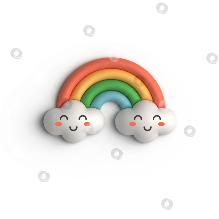 Скачать 3D-мультяшная красочная радуга с облаками. 3D-значок погоды. Иллюстрация 3d-рендера в минималистичном стиле, выделенная на прозрачном фоне. фотосток Ozero