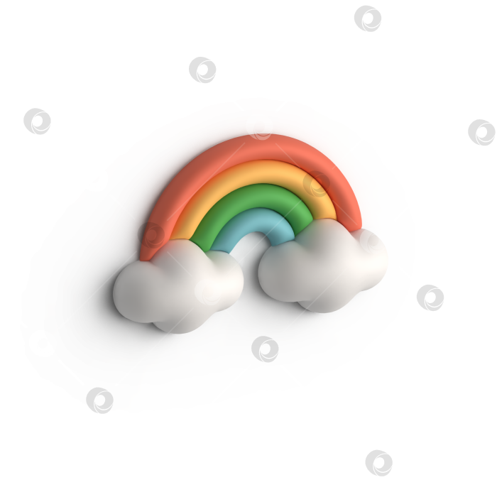 Скачать 3D-мультяшная красочная радуга с облаками. 3D-значок погоды. Иллюстрация 3d-рендера в минималистичном стиле, выделенная на прозрачном фоне. фотосток Ozero