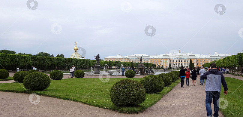 Скачать Городской пейзаж, вид на Верхний парк в Петергофе, Санкт-Петербург фотосток Ozero