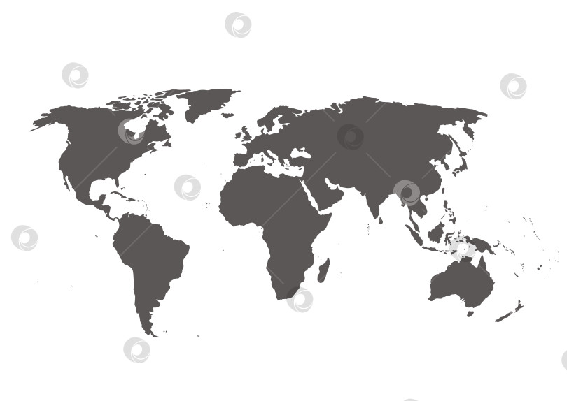 Скачать Векторная карта мира, выделенная на белом фоне. Плоская Земля, шаблон карты для веб-сайта, годовой отчет, инфографика. Путешествия по всему миру, силуэт карты фотосток Ozero