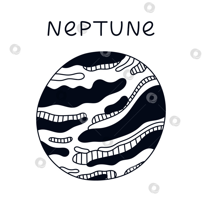 Скачать Забавный черно-белый Нептун, нарисованный от руки. Контур ледяной планеты Солнечной системы. По-детски простые каракули. Астрономическое небесное тело для обучения детей, космическая инфографика, астрологический дизайн. фотосток Ozero