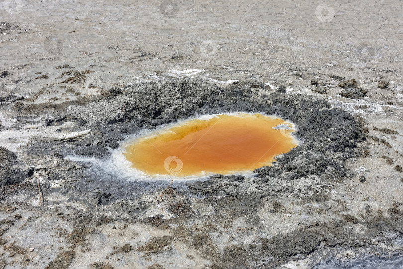 Скачать Кристаллизованная соль и натуральная минеральная грязь в высохшем соленом озере. Здесь люди принимают грязевые ванны из-за полезных свойств серы. Природный фон. Высохшее соленое озеро. озеро с целебной грязью фотосток Ozero
