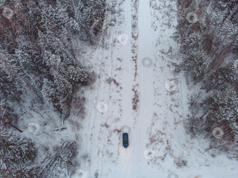 Скачать вид сверху на дорогу в зимнем лесу фотосток Ozero