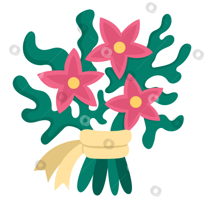 Скачать Векторный букет с морскими водорослями и розовыми лилиями. Красивая иллюстрация морского цветка, выделенная на белом фоне. Клипарт принцессы или русалки с цветущими водяными лилиями фотосток Ozero