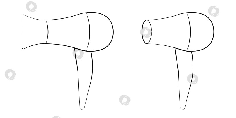 Скачать Карандашный рисунок набора фенов с различными насадками. Эскиз оборудования для парикмахерских фотосток Ozero
